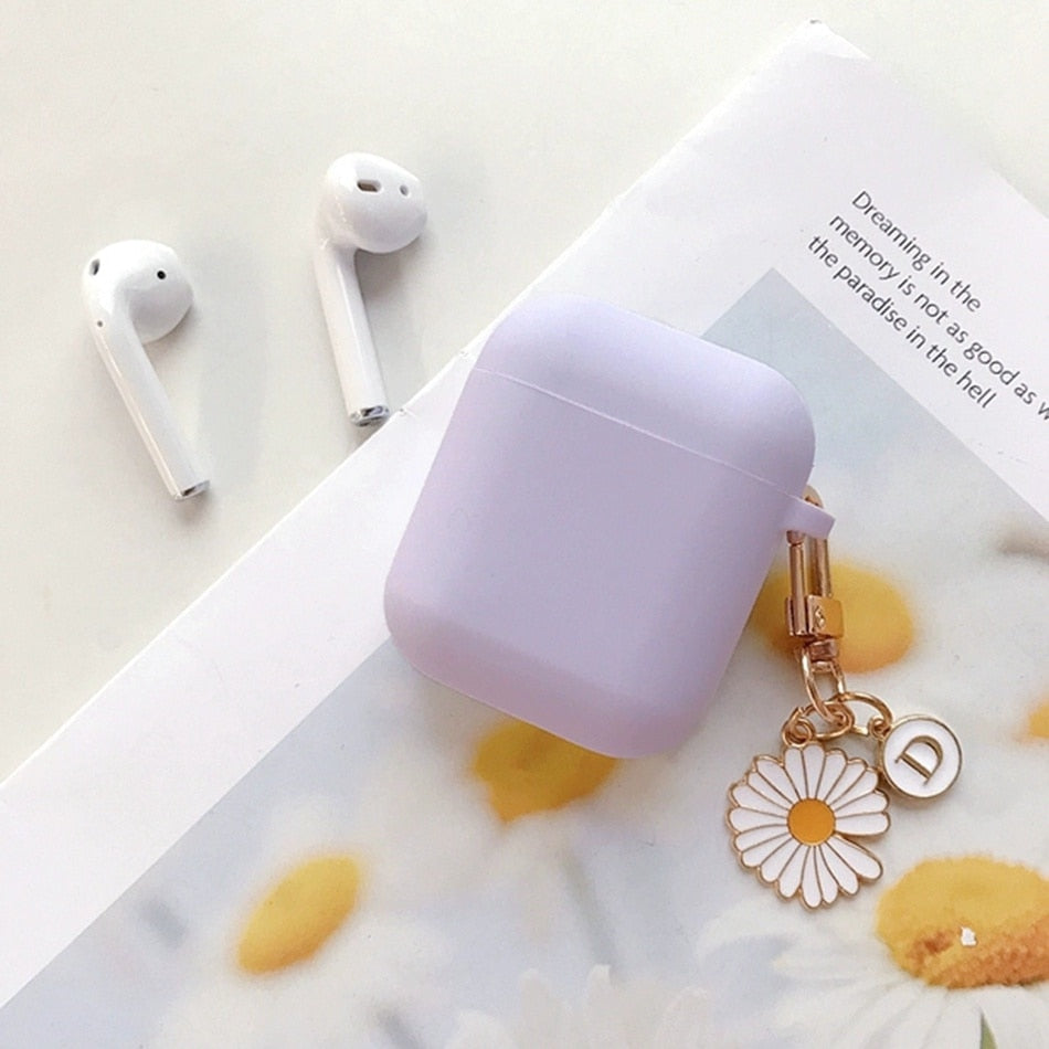 For AirPods 2 Case Korea Cute Bear Cartoon Case air pods luxury Flower Keyring Silicone Earphones Case for apple air pods cover