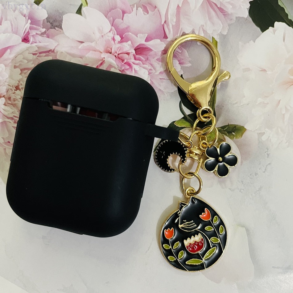 For AirPods 2 Case Korea Cute Bear Cartoon Case air pods luxury Flower Keyring Silicone Earphones Case for apple air pods cover