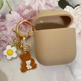 For AirPods 2 Case Korea Cute Bear Cartoon Case air pods luxury Flower Keyring Silicone Earphones Case for apple air pods cover