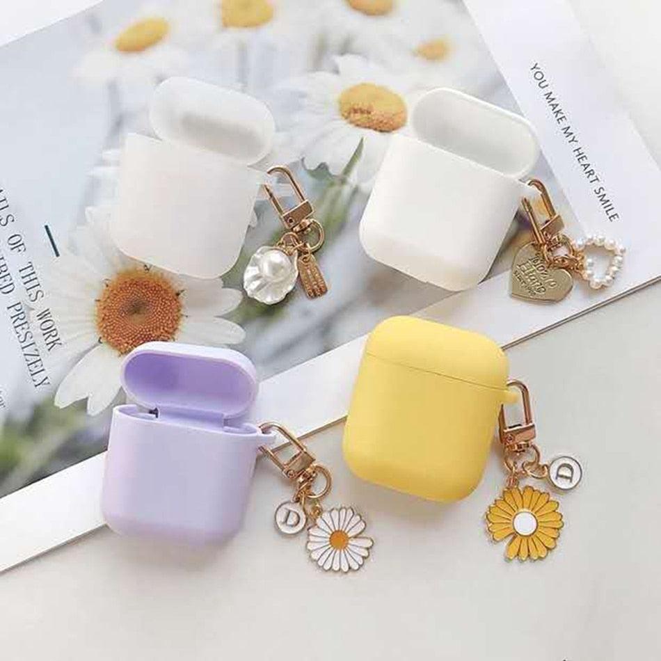 For AirPods 2 Case Korea Cute Bear Cartoon Case air pods luxury Flower Keyring Silicone Earphones Case for apple air pods cover