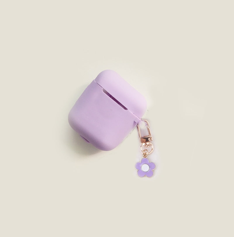For AirPods 2 Case Korea Cute Bear Cartoon Case air pods luxury Flower Keyring Silicone Earphones Case for apple air pods cover