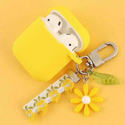 For AirPods 2 Case Korea Cute Bear Cartoon Case air pods luxury Flower Keyring Silicone Earphones Case for apple air pods cover