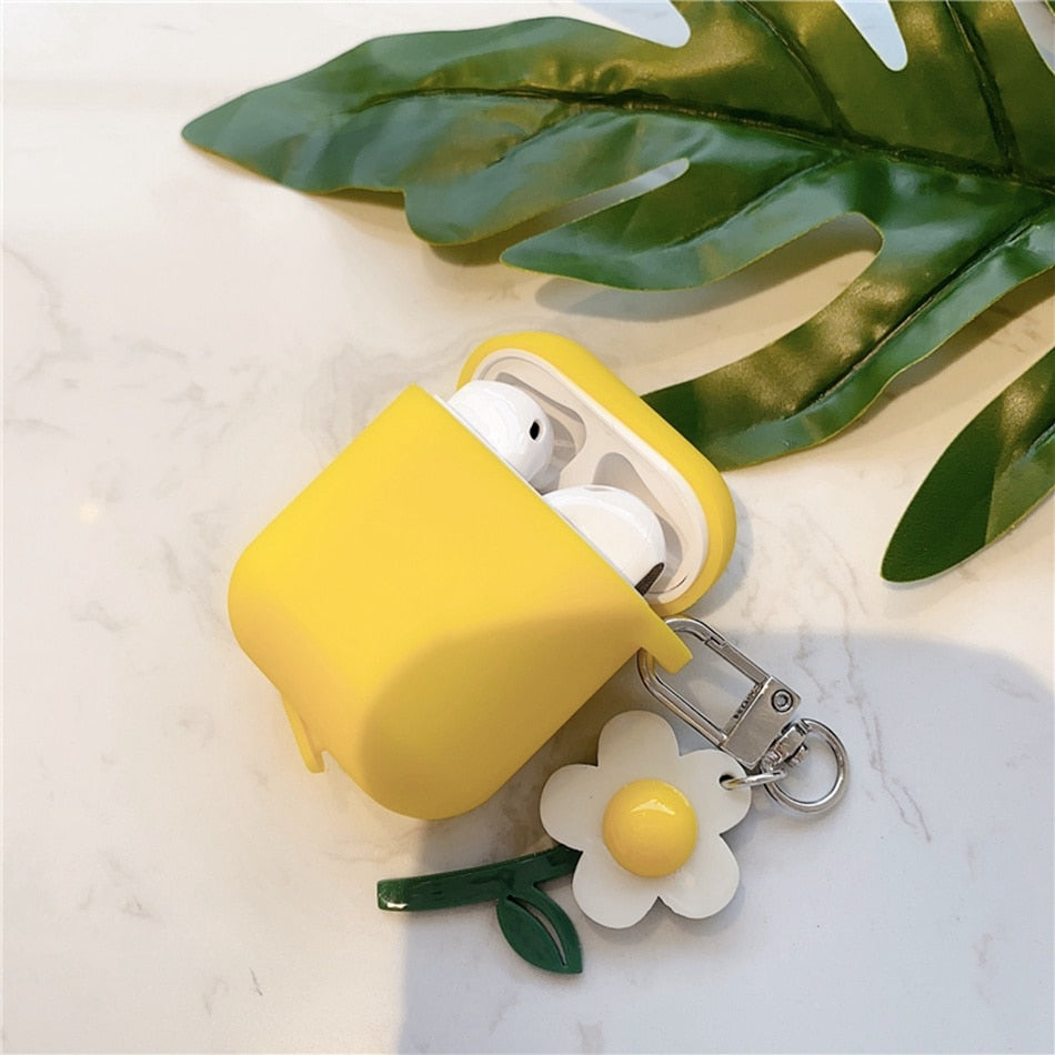 For AirPods 2 Case Korea Cute Bear Cartoon Case air pods luxury Flower Keyring Silicone Earphones Case for apple air pods cover