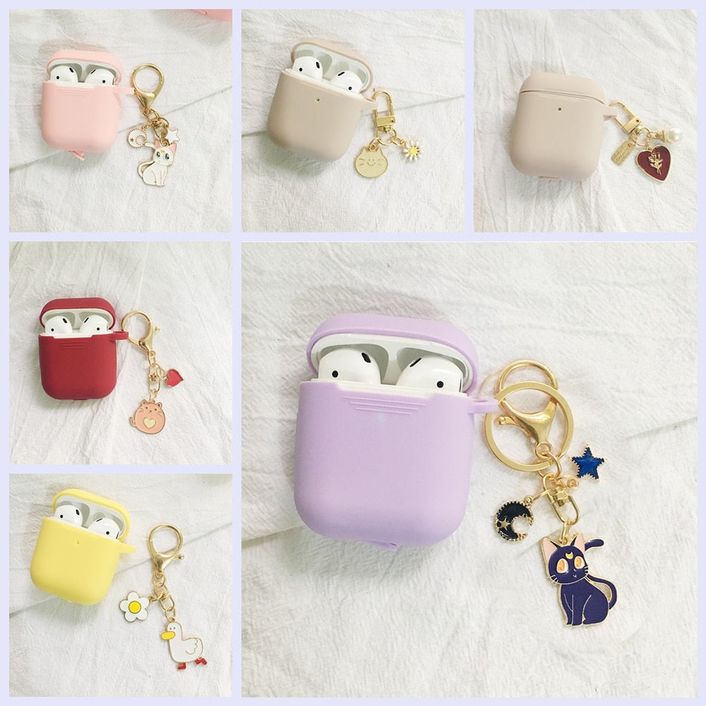 For AirPods 2 Case Korea Cute Bear Cartoon Case air pods luxury Flower Keyring Silicone Earphones Case for apple air pods cover
