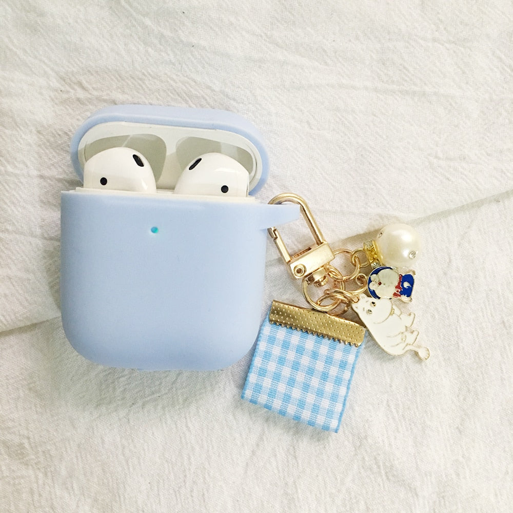 For AirPods 2 Case Korea Cute Bear Cartoon Case air pods luxury Flower Keyring Silicone Earphones Case for apple air pods cover