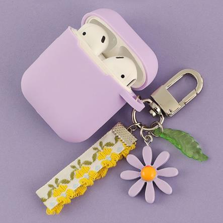 For AirPods 2 Case Korea Cute Bear Cartoon Case air pods luxury Flower Keyring Silicone Earphones Case for apple air pods cover