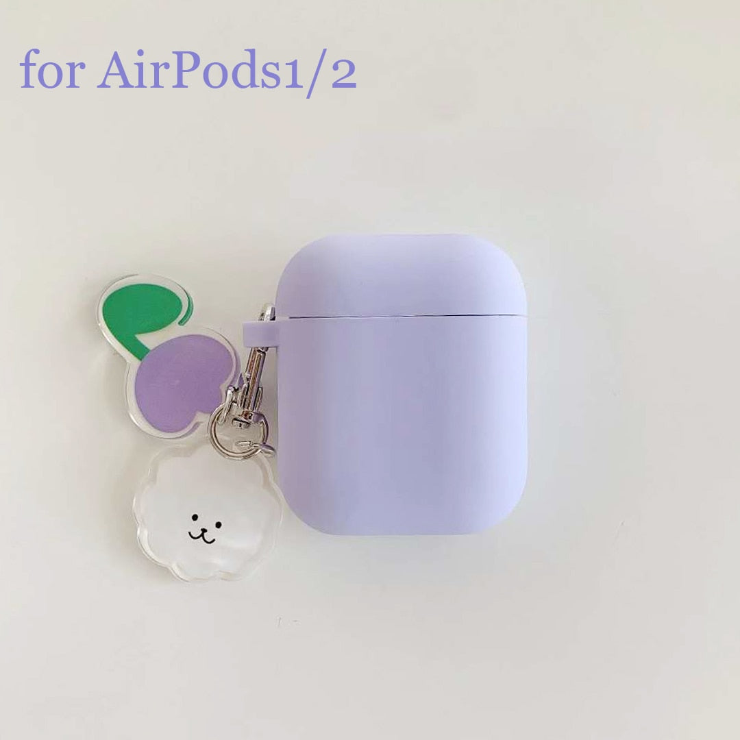 For AirPods 2 Case Korea Cute Bear Cartoon Case air pods luxury Flower Keyring Silicone Earphones Case for apple air pods cover