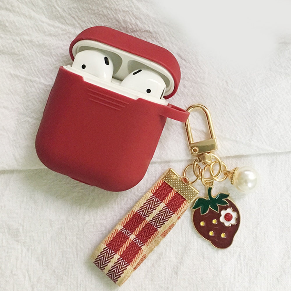 For AirPods 2 Case Korea Cute Bear Cartoon Case air pods luxury Flower Keyring Silicone Earphones Case for apple air pods cover